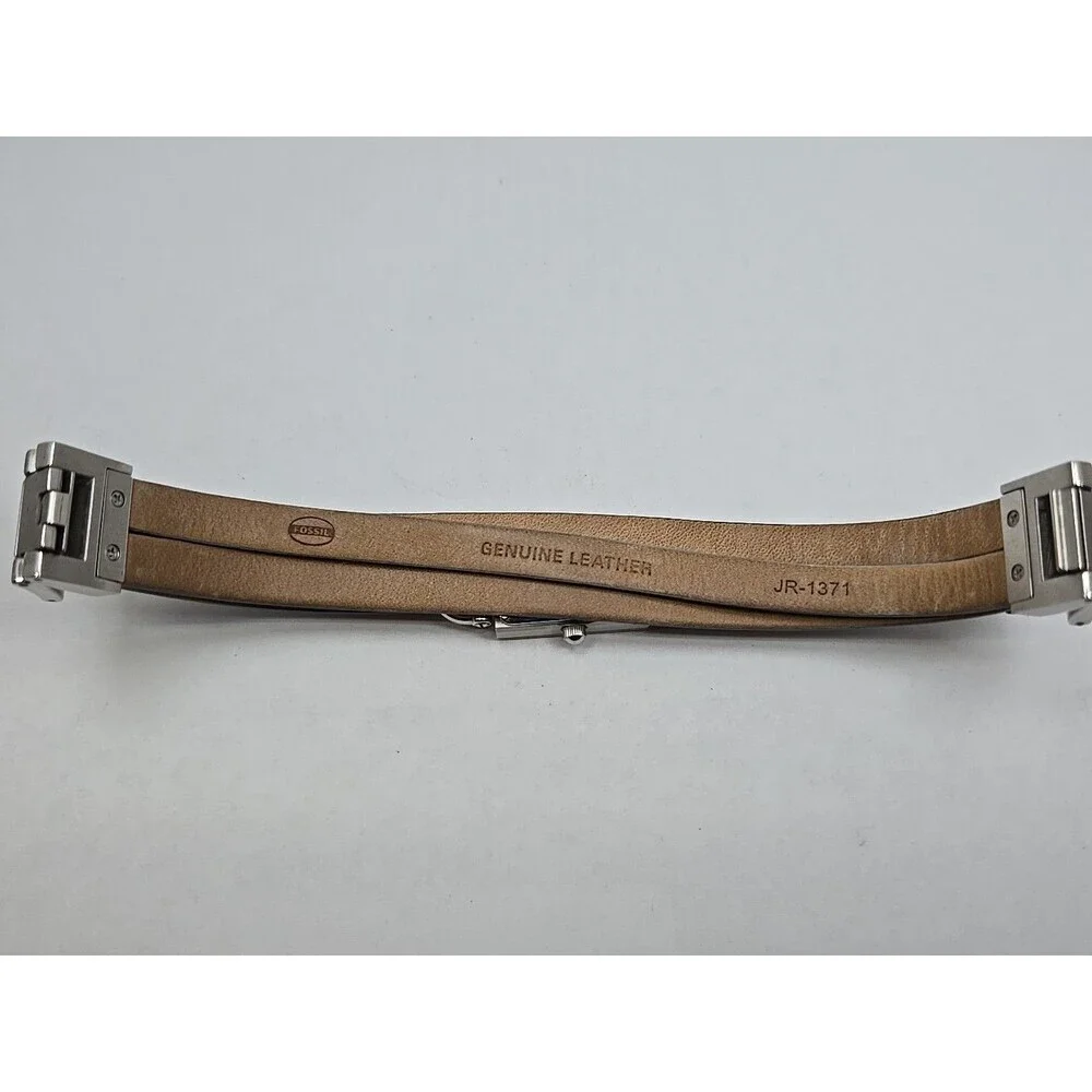 Fossil Delaney JR1371 Womens Gray Silver Tank Wrap Leather Watch New Battery